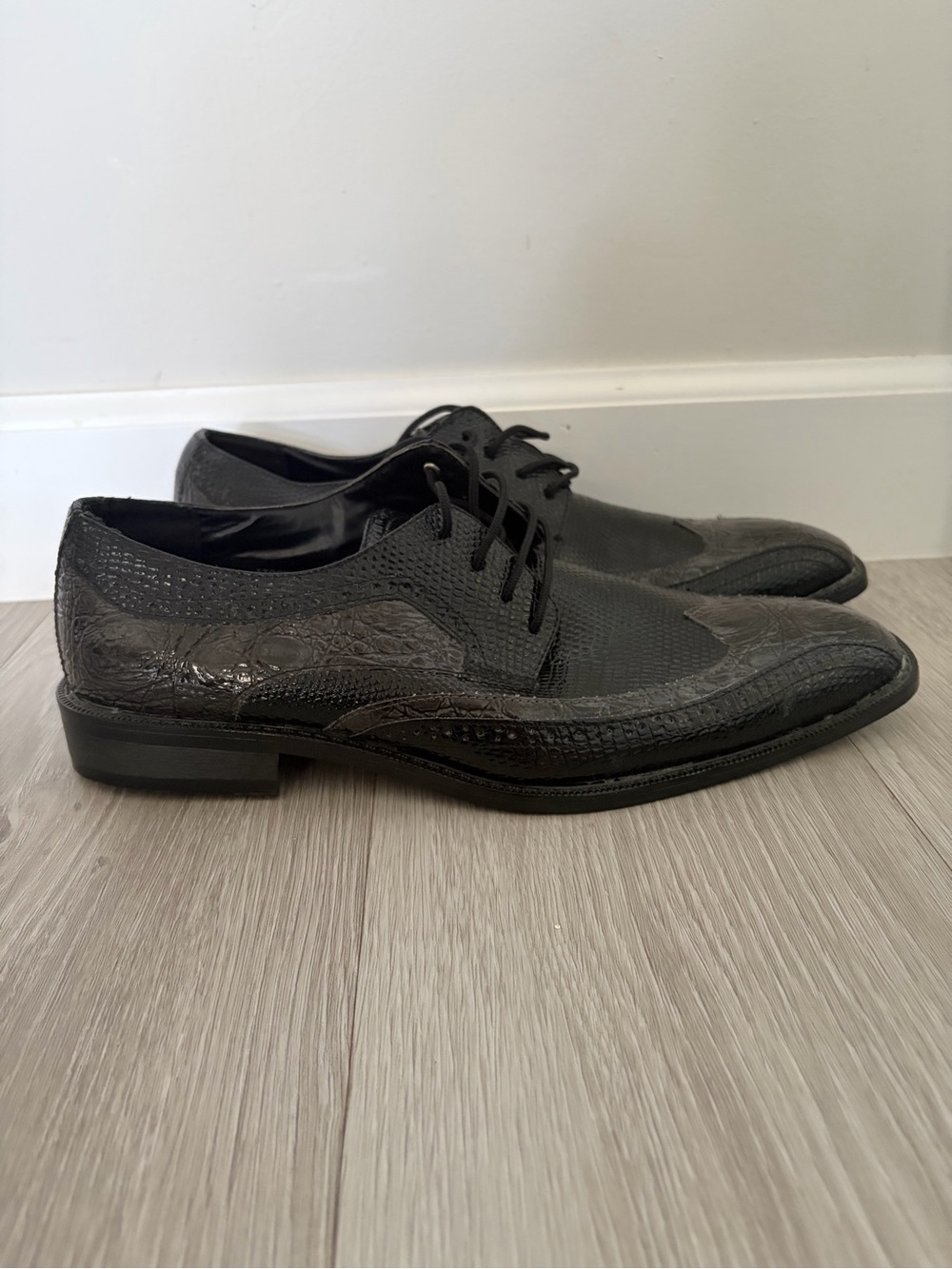 Roberto Chillini Black Croc-Embossed Oxford Shoes-Size 12